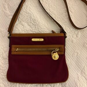 Michael Kors Wine and Tan Crossbody Bag